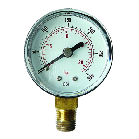 Dial Connection Gauge 40mm 1/8'' BSPT Male Bottom Entry | 0-14 Pressure Range (bar) | 0-200 Pressure Range (psi) | GB4014