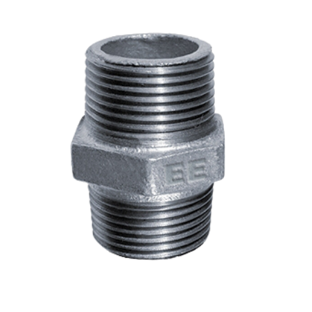E.E Malleable Pipe Fittings Equal Hexagon Nipple Galvanised | 1/8" BSPT Male | GEC02