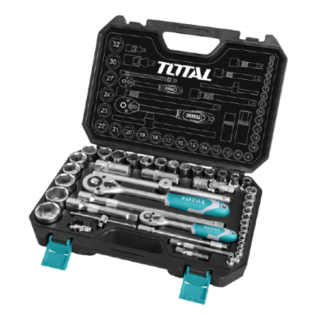 TOTAL Industrial - 44 Piece 1/4" & 1/2" Drive Socket Set | 1/2" Skt 8 - 32mm | THT421441 - FluidAirFittings