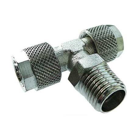 Aignep Male Swivel Stud Tee | 1/4" BSPT Male | 6-4mm Tube O/D & I/D | QSMT06/04 - FluidAirFittings