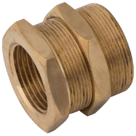 Brass Bulkhead Connector | M42x1.5 Metric Male | 1" BSPP Female | Max Plate 25mm | BHM16 - FluidAirFittings