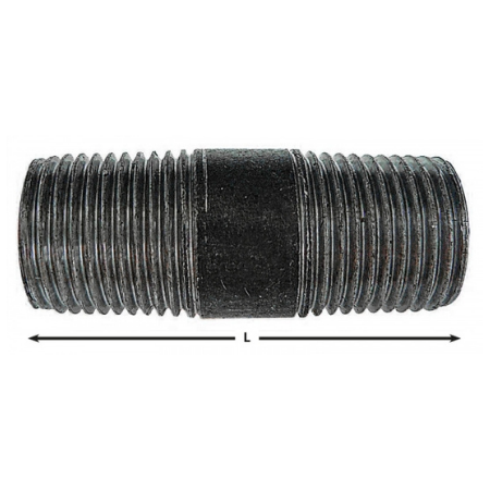 Black Iron Medium Duty BSPT Extended Barrel Nipples | 1/2" BSPT Male | 300 Length (mm) | BBEC08-300
