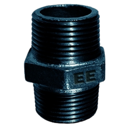 E.E Malleable Pipe Fittings Equal Hexagon Nipple Black Iron | 1.1/2" BSPT Male | EEBEC24