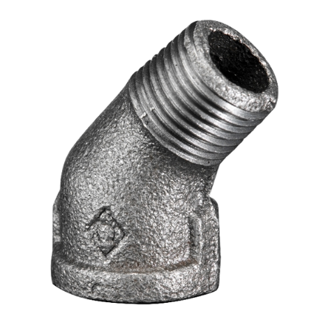 Crane Malleable M156G Galvanised 45º Bend | 1.1/2" BSPT Male x BSPP Female Thread | 0CC02821T - FluidAirFittings
