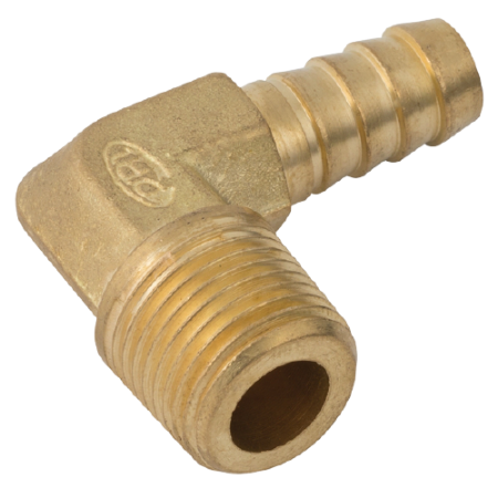 Brass Male 90° Elbow Hosetail | 1/4" BSPT | Hosetail 1/2" (12mm) | MHC04/0890 - FluidAirFittings