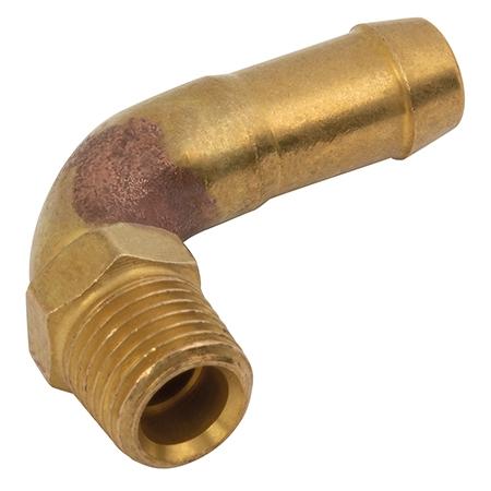 Brass Male 90° Swept Hosetail | 1/4" BSPT | Hosetail 5/16" (8mm) | MH04/0590 - FluidAirFittings