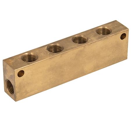 Brass Single Sided Manifold Block | No. Of Outlets 8 | 1/8" BSPP Female | MB02/08 - FluidAirFittings