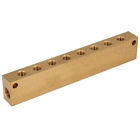 Brass Un-Equal Manifold Block | No. Of Outlets | Inlet 3/" BSPP | Outlet 1/4" BSPP | MB06/04/04 - FluidAirFittings