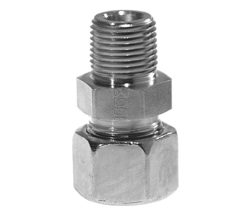 Parker EO Metric NPT Male Connector 24 deg Flareless/NPTF Size 1/8"-11/2" Tube O/D 6-38 Pressure Rating 160-630 Bar | 12 | GE12S3/8NPTCF - FluidAirFittings