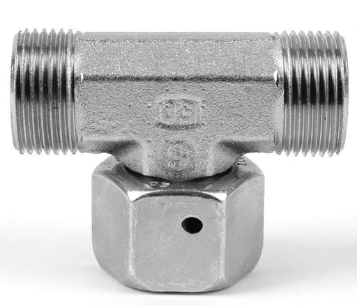Parker EOSwivel Nut Branch Tee 24 deg FlarelessSwivel Female Thread M12-M52/ Pressure Rating 315-630 Bar/Tube O/D 1&2 | M30 | ET22LCF - FluidAirFittings
