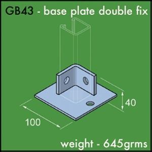 Ring Main and Channelling Unistrut Compatible  Base Plate Double Fix Pre-Galvanised Finish. - GB43 | Base Plate Single Fix | GB43