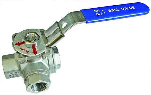 Stainless Steel Three Way L Port Ball Valve | 1/4" | SSVLP06 - FluidAirFittings