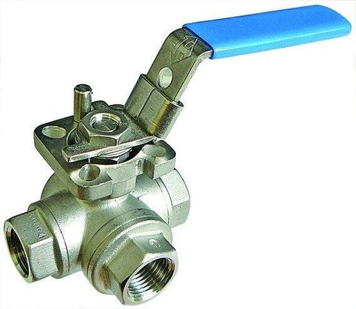 Stainless Steel Three Way T Port Ball Valve. Female BSPP | 1.1/4" | SSVTP24 - FluidAirFittings