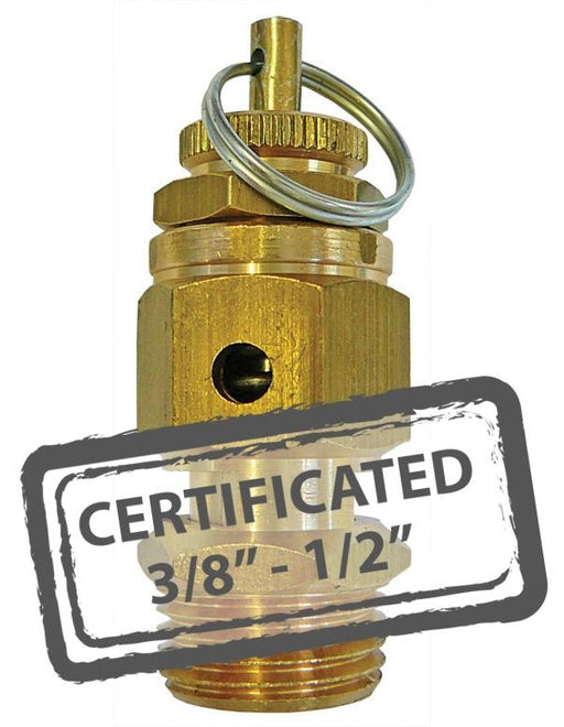 Calibrated Safety Relief Valves c/w Certificate | Male BSPP 1/2" | Relief Pressure 9(bar) | Max Discharge 4370 L/M | BE1016-08-9B - FluidAirFittings