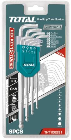 TOTAL Industrial - 9 Piece Long Reach Torx Key Set - Size T10 - T50 | Cr-V T10 - T50 | THT106391 - FluidAirFittings